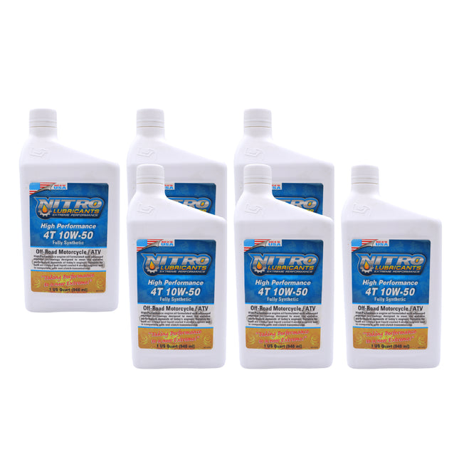 Nitro Lubricants 10W-50 4 Stroke Engine Oil – Semi-Synthetic, High Performance Formula for Motorcycles, ATVs & UTVs – Racing & Off-Road – Advanced Additive Technology – 1 Quart – Made in USA (6-Pack)