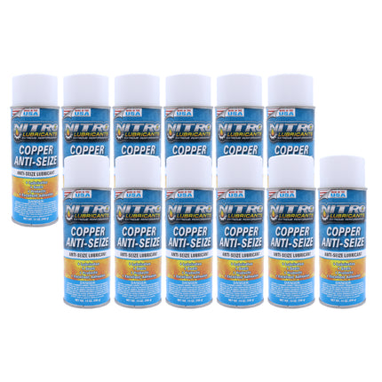 Nitro Lubricants Copper Anti-Seize – 14oz High Temp Anti-Seize Spray for Nuts, Bolts, Studs, Bearings & Slides; Prevent Seizing, Galling & Corrosion in Industrial & Automotive - Made in USA  (12-Pack)
