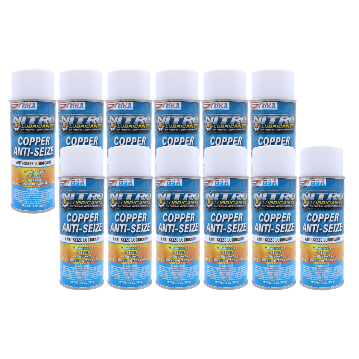 Nitro Lubricants Copper Anti-Seize – 14oz High Temp Anti-Seize Spray for Nuts, Bolts, Studs, Bearings & Slides; Prevent Seizing, Galling & Corrosion in Industrial & Automotive - Made in USA  (12-Pack)