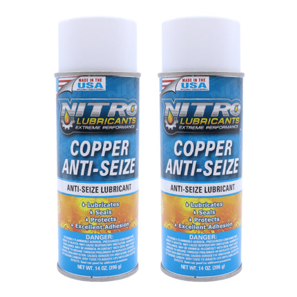 Nitro Lubricants Copper Anti-Seize – 14oz High Temp Anti-Seize Spray for Nuts, Bolts, Studs, Bearings & Slides; Prevents Seizing, Galling & Corrosion in Industrial & Automotive - Made in USA  (2-Pack)