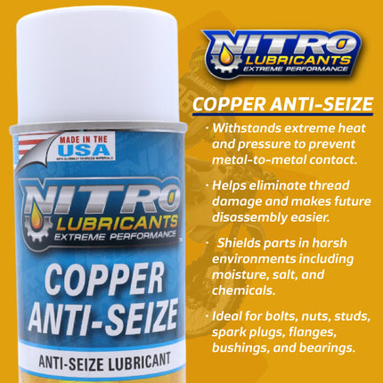 Nitro Lubricants Copper Anti-Seize – 14oz High Temp Anti-Seize Spray for Nuts, Bolts, Studs, Bearings & Slides; Prevents Seizing, Galling & Corrosion in Industrial & Automotive - Made in USA  (3-Pack)
