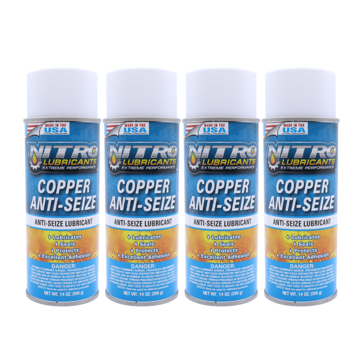 Nitro Lubricants Copper Anti-Seize – 14oz High Temp Anti-Seize Spray for Nuts, Bolts, Studs, Bearings & Slides; Prevents Seizing, Galling & Corrosion in Industrial & Automotive - Made in USA  (4-Pack)
