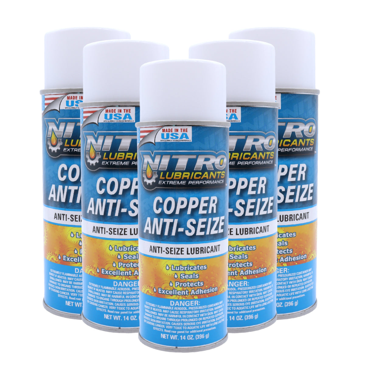 Nitro Lubricants Copper Anti-Seize – 14oz High Temp Anti-Seize Spray for Nuts, Bolts, Studs, Bearings & Slides; Prevents Seizing, Galling & Corrosion in Industrial & Automotive - Made in USA  (5-Pack)