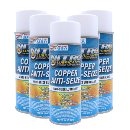 Nitro Lubricants Copper Anti-Seize – 14oz High Temp Anti-Seize Spray for Nuts, Bolts, Studs, Bearings & Slides; Prevents Seizing, Galling & Corrosion in Industrial & Automotive - Made in USA  (5-Pack)
