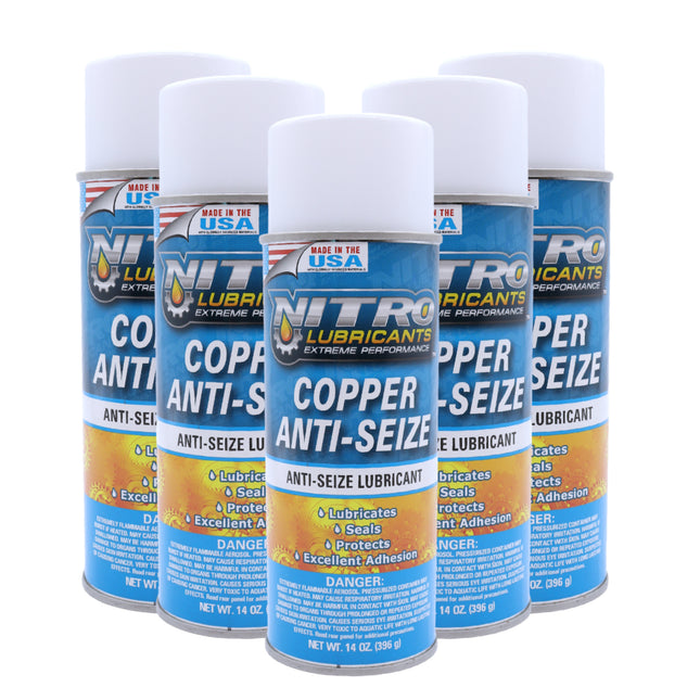 Nitro Lubricants Copper Anti-Seize – 14oz High Temp Anti-Seize Spray for Nuts, Bolts, Studs, Bearings & Slides; Prevents Seizing, Galling & Corrosion in Industrial & Automotive - Made in USA  (5-Pack)