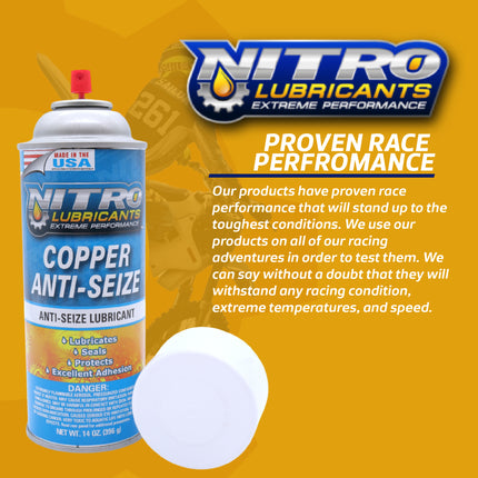 Nitro Lubricants Copper Anti-Seize – 14oz High Temp Anti-Seize Spray for Nuts, Bolts, Studs, Bearings & Slides; Prevents Seizing, Galling & Corrosion in Industrial & Automotive - Made in USA  (6-Pack)