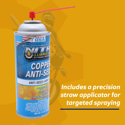 Nitro Lubricants Copper Anti-Seize – 14oz High Temp Anti-Seize Spray for Nuts, Bolts, Studs, Bearings & Slides; Prevents Seizing, Galling & Corrosion in Industrial & Automotive - Made in USA  (6-Pack)