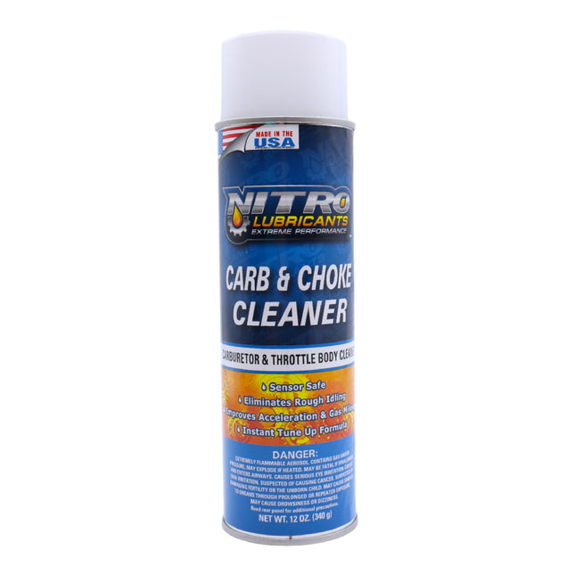 Nitro Lubricants Carb & Choke Cleaner - 12oz  Sensor‑Safe Formula for Fast Removal of Gum, Varnish, Carbon & Grease; Improves Idle & Acceleration in Carburetors, Chokes, PCV & Linkages - Made in USA
