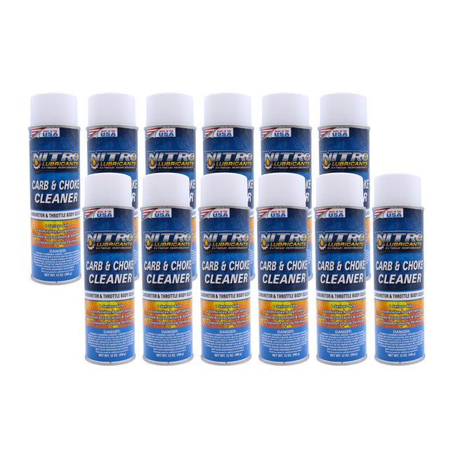 Nitro Lubricants Carb & Choke Cleaner - 12oz Sensor-Safe Formula for Removing Gum, Varnish, Carbon & Grease; Improves Idle & Acceleration in Carburetors, PCV & Linkages - Made in USA (12-Pack)