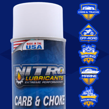 Nitro Lubricants Carb & Choke Cleaner - 12oz Sensor-Safe Formula for Removing Gum, Varnish, Carbon & Grease; Improves Idle & Acceleration in Carburetors, PCV & Linkages - Made in USA (12-Pack)