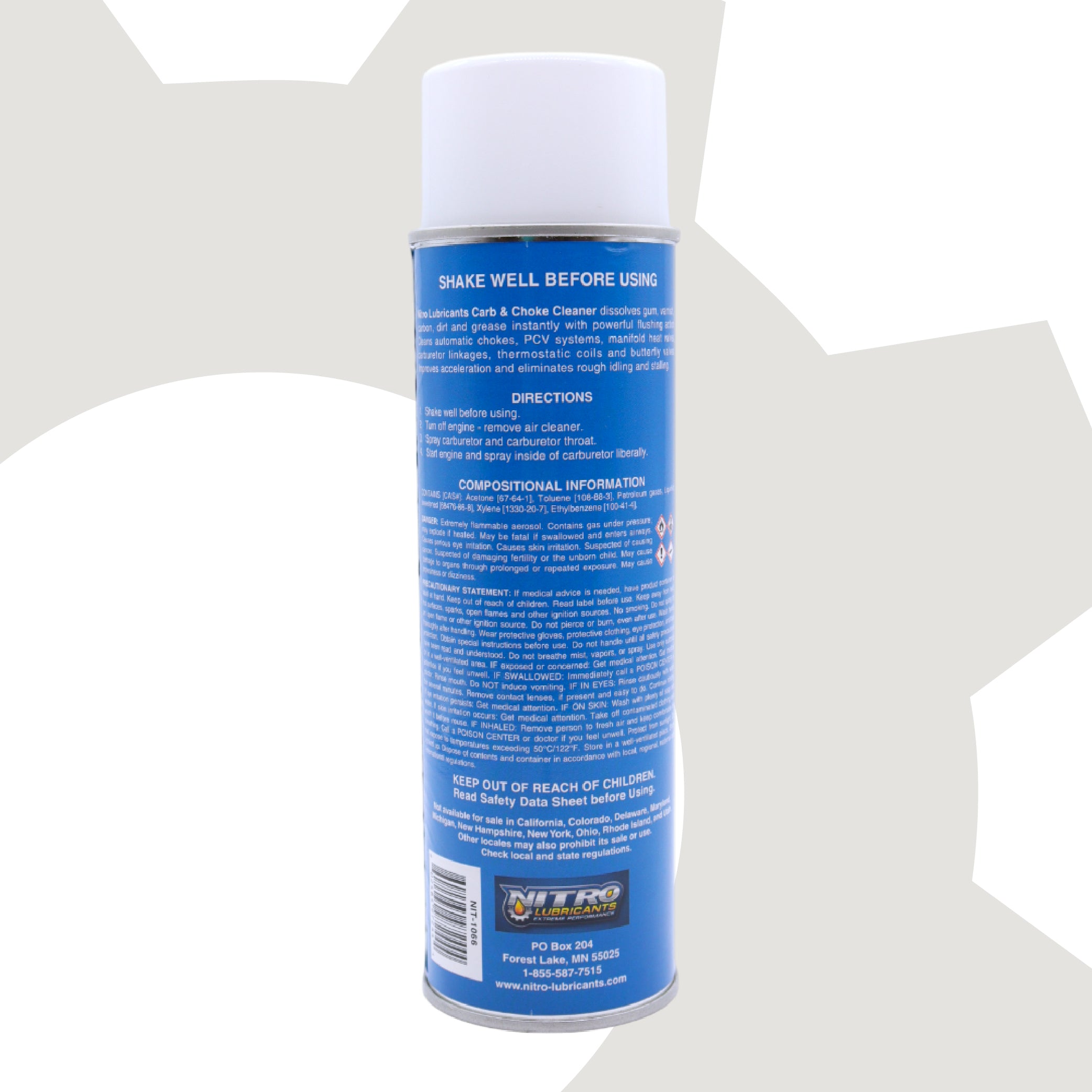 Nitro Lubricants Carb & Choke Cleaner - 12oz Sensor-Safe Formula for Removing Gum, Varnish, Carbon & Grease; Improves Idle & Acceleration in Carburetors, PCV & Linkages - Made in USA (12-Pack)
