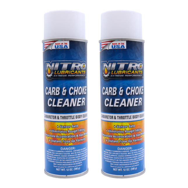 Nitro Lubricants Carb & Choke Cleaner - 12oz Sensor-Safe Formula for Removing Gum, Varnish, Carbon & Grease; Improves Idle & Acceleration in Carburetors, PCV & Linkages - Made in USA (2-Pack)