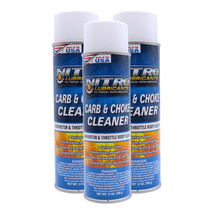 Nitro Lubricants Carb & Choke Cleaner - 12oz Sensor-Safe Formula for Removing Gum, Varnish, Carbon & Grease; Improves Idle & Acceleration in Carburetors, PCV & Linkages - Made in USA (3-Pack)