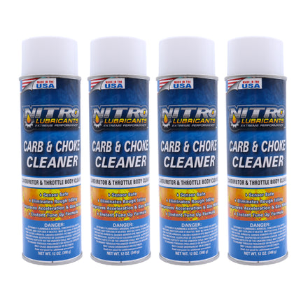 Nitro Lubricants Carb & Choke Cleaner - 12oz Sensor-Safe Formula for Removing Gum, Varnish, Carbon & Grease; Improves Idle & Acceleration in Carburetors, PCV & Linkages - Made in USA (4-Pack)