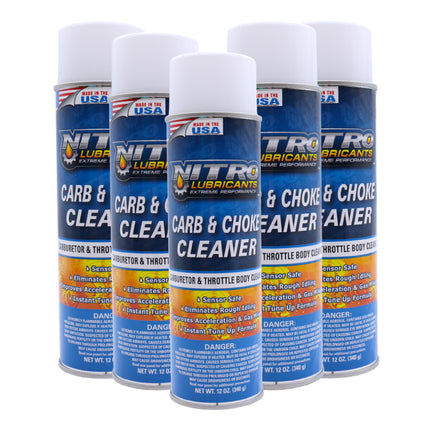 Nitro Lubricants Carb & Choke Cleaner - 12oz Sensor-Safe Formula for Removing Gum, Varnish, Carbon & Grease; Improves Idle & Acceleration in Carburetors, PCV & Linkages - Made in USA (5-Pack)