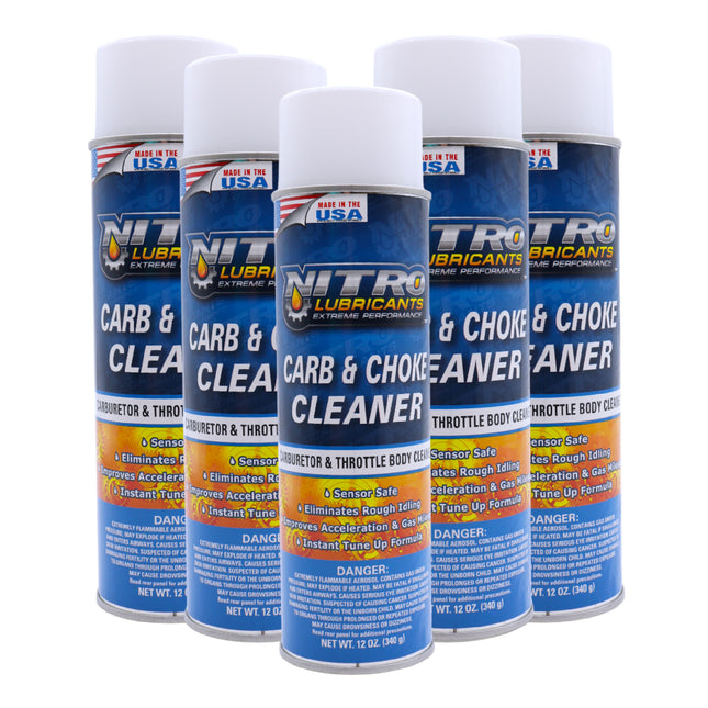 Nitro Lubricants Carb & Choke Cleaner - 12oz Sensor-Safe Formula for Removing Gum, Varnish, Carbon & Grease; Improves Idle & Acceleration in Carburetors, PCV & Linkages - Made in USA (5-Pack)