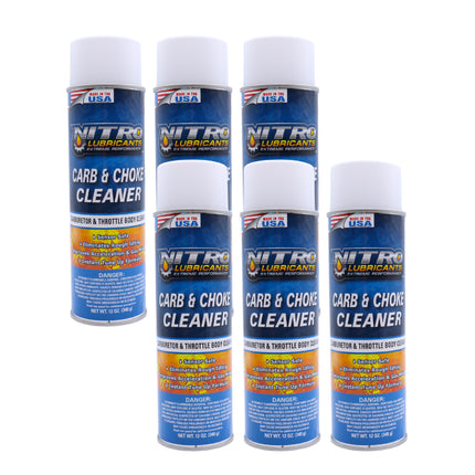 Nitro Lubricants Carb & Choke Cleaner - 12oz Sensor-Safe Formula for Removing Gum, Varnish, Carbon & Grease; Improves Idle & Acceleration in Carburetors, PCV & Linkages - Made in USA (6-Pack)