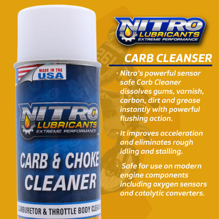 Nitro Lubricants Carb & Choke Cleaner - 12oz Sensor-Safe Formula for Removing Gum, Varnish, Carbon & Grease; Improves Idle & Acceleration in Carburetors, PCV & Linkages - Made in USA (6-Pack)