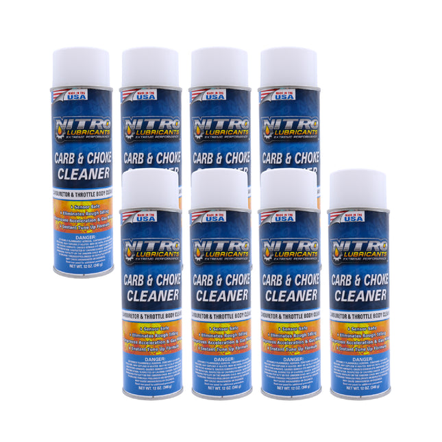 Nitro Lubricants Carb & Choke Cleaner - 12oz Sensor-Safe Formula for Removing Gum, Varnish, Carbon & Grease; Improves Idle & Acceleration in Carburetors, PCV & Linkages - Made in USA (8-Pack)
