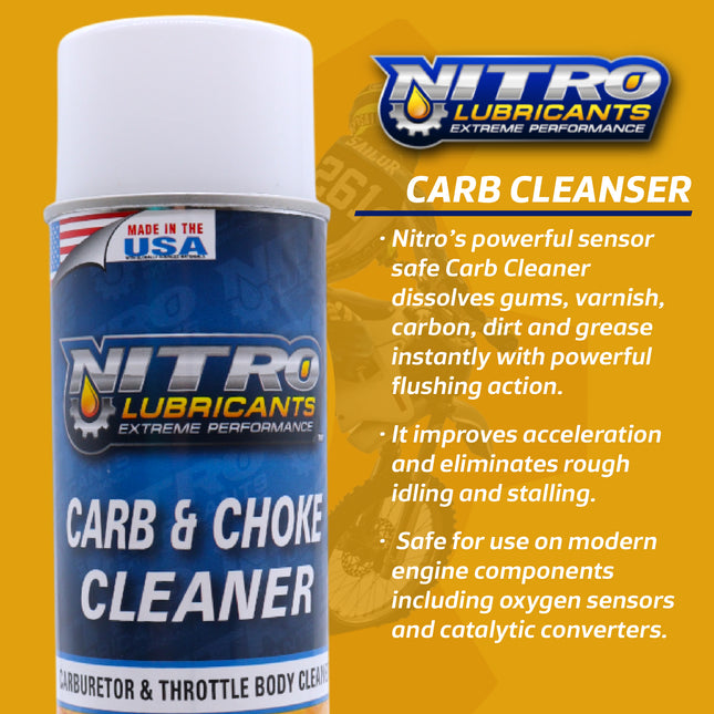 Nitro Lubricants Carb & Choke Cleaner - 12oz Sensor-Safe Formula for Removing Gum, Varnish, Carbon & Grease; Improves Idle & Acceleration in Carburetors, PCV & Linkages - Made in USA (8-Pack)