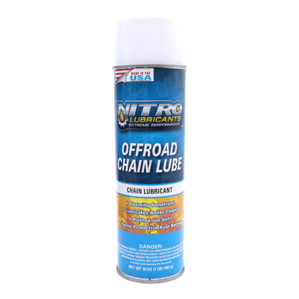 Nitro Lubricants Off-Road Chain Lube – Thick Clinging Foam Lubricates & Penetrates Rollers to Protect Against Corrosion, Friction & Wear – 12 oz – Made in USA