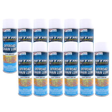 Nitro Lubricants Off-Road Chain Lube – Thick Clinging Foam Lubricates & Penetrates Rollers to Protect Against Corrosion, Friction & Wear – 12 oz – Made in USA (12-Pack)