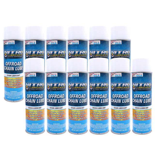 Nitro Lubricants Off-Road Chain Lube – Thick Clinging Foam Lubricates & Penetrates Rollers to Protect Against Corrosion, Friction & Wear – 12 oz – Made in USA (12-Pack)