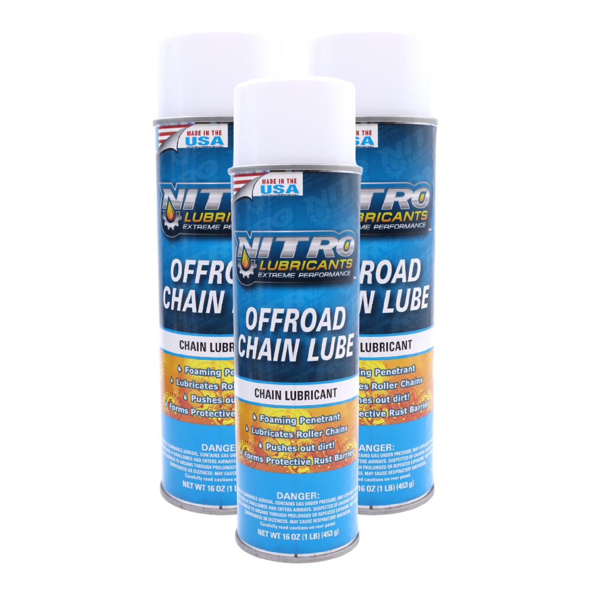 Nitro Lubricants Off-Road Chain Lube – Thick Clinging Foam Lubricates & Penetrates Rollers to Protect Against Corrosion, Friction & Wear – 12 oz – Made in USA (3-Pack)