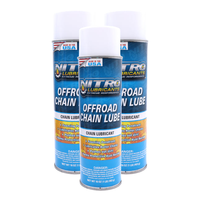Nitro Lubricants Off-Road Chain Lube – Thick Clinging Foam Lubricates & Penetrates Rollers to Protect Against Corrosion, Friction & Wear – 12 oz – Made in USA (3-Pack)