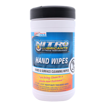 Nitro Lubricants Hand & Surface Cleaning Wipes – Heavy Duty, Two-Sided, Waterless Towels Remove Grease, Oil, Tar, Brake Dust, Inks, Grime from Hands & Nonporous Surfaces – 25 Count – Made in USA