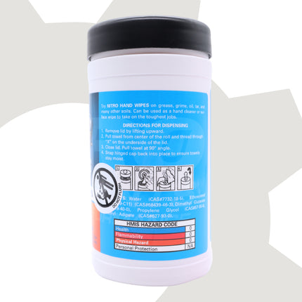 Nitro Lubricants Hand & Surface Cleaning Wipes – Heavy Duty, Two-Sided, Waterless Towels Remove Grease, Oil, Tar, Brake Dust, Inks, Grime from Hands & Nonporous Surfaces – 25 Count – Made in USA