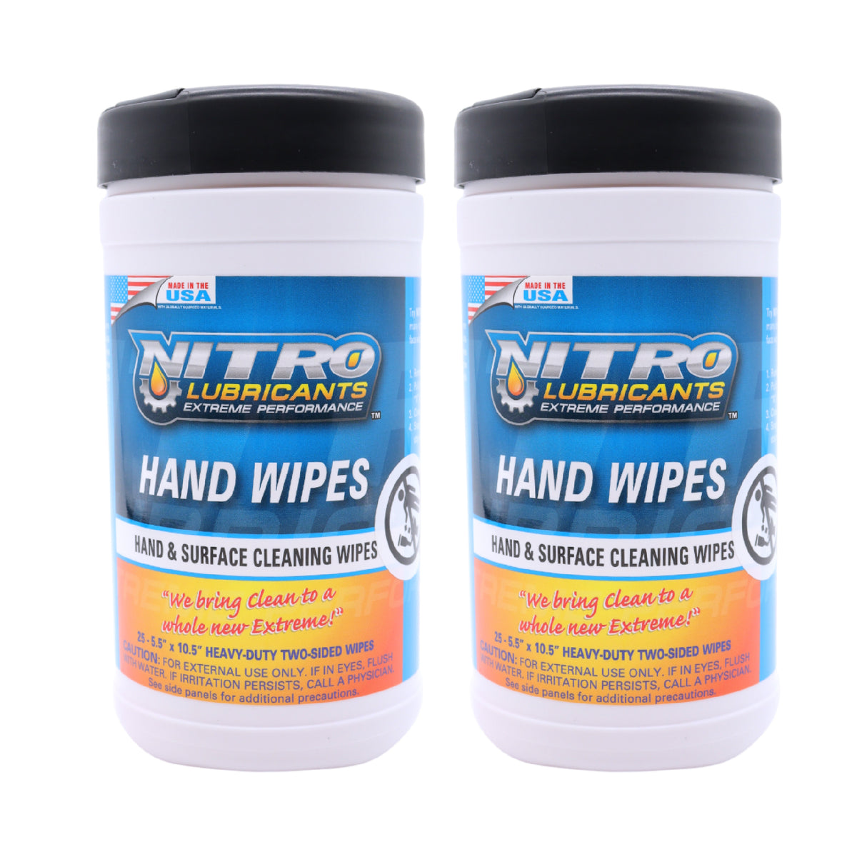 Nitro Lubricants Hand & Surface Cleaning Wipes – Heavy Duty, Two-Sided, Waterless Towels Remove Grease, Oil, Tar, Brake Dust, Inks, Grime & Nonporous Surfaces – 25 Count – Made in USA (2-Pack)