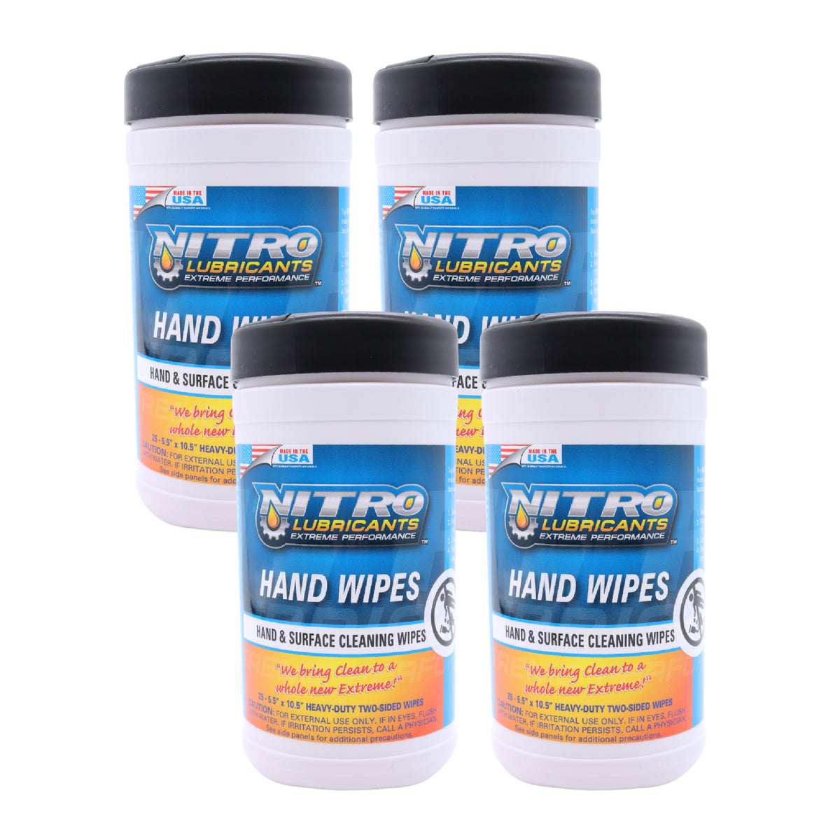 Nitro Lubricants Hand & Surface Cleaning Wipes – Heavy Duty, Two-Sided, Waterless Towels Remove Grease, Oil, Tar, Brake Dust, Inks, Grime & Nonporous Surfaces – 25 Count – Made in USA (4-Pack)