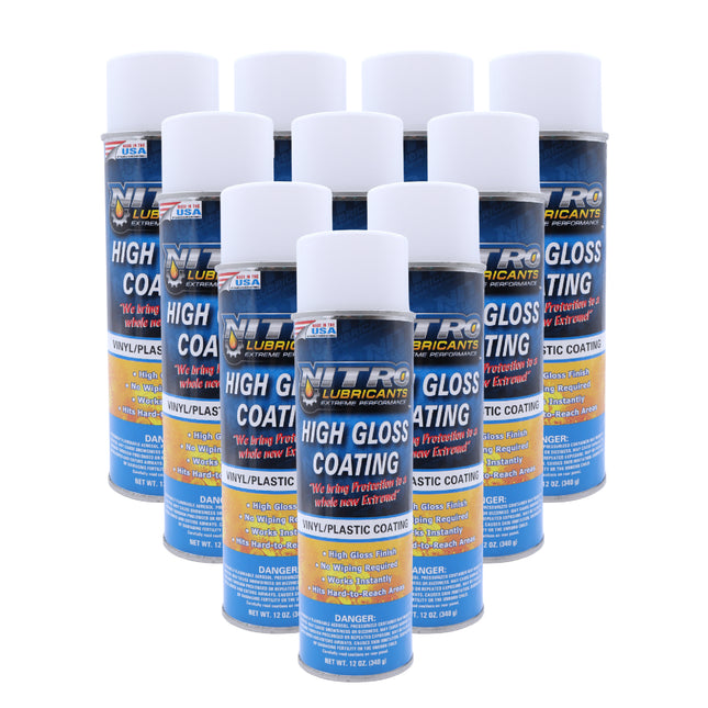 Nitro Lubricants High Gloss Coating – Vinyl & Plastic Shine – Water-Resistant Protection, Instant No-Wipe Formula Reaches Hard Areas – Automotive, Industrial, Off-Road – 12 oz – Made in USA (10-Pack)