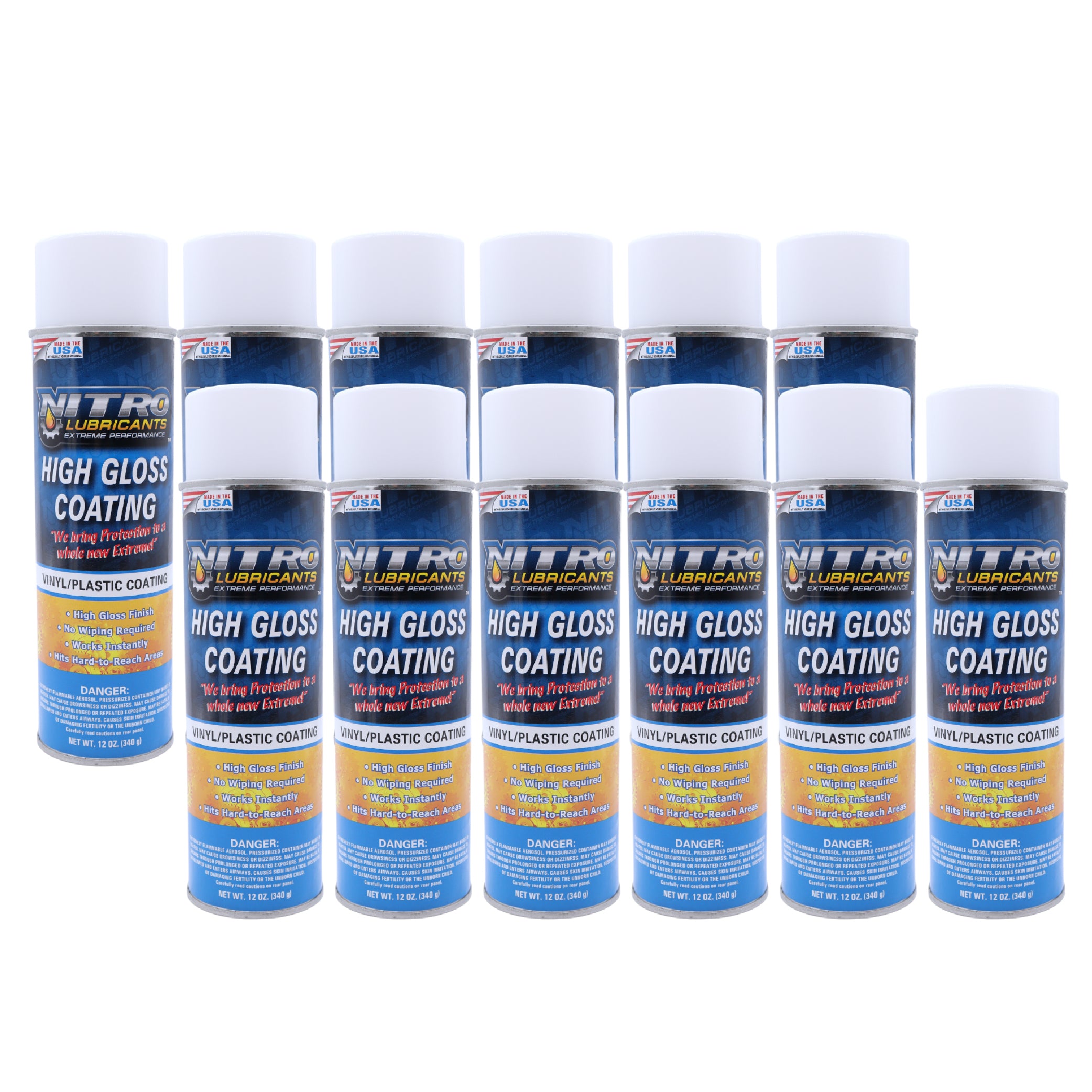 Nitro Lubricants High Gloss Coating – Vinyl & Plastic Shine – Water-Resistant Protection, Instant No-Wipe Formula Reaches Hard Areas – Automotive, Industrial, Off-Road – 12 oz – Made in USA (12-Pack)