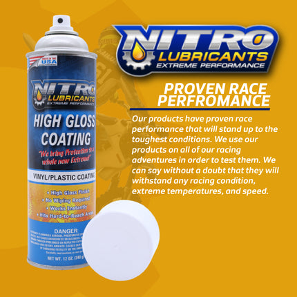 Nitro Lubricants High Gloss Coating – Vinyl & Plastic Shine – Water-Resistant Protection, Instant No-Wipe Formula Reaches Hard Areas – Automotive, Industrial, Off-Road – 12 oz – Made in USA (2-Pack)
