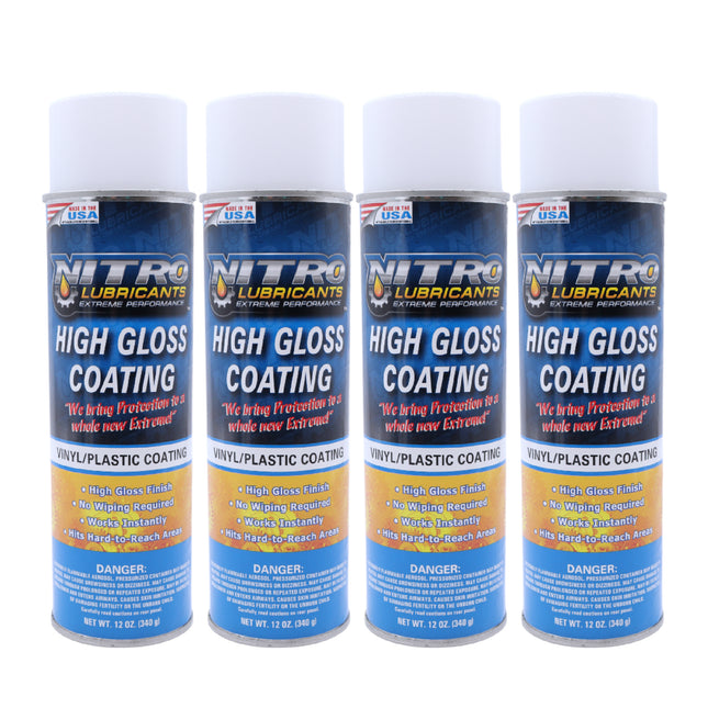Nitro Lubricants High Gloss Coating – Vinyl & Plastic Shine – Water-Resistant Protection, Instant No-Wipe Formula Reaches Hard Areas – Automotive, Industrial, Off-Road – 12 oz – Made in USA (4-Pack)