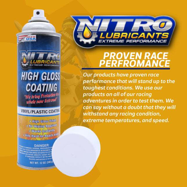 Nitro Lubricants High Gloss Coating – Vinyl & Plastic Shine – Water-Resistant Protection, Instant No-Wipe Formula Reaches Hard Areas – Automotive, Industrial, Off-Road – 12 oz – Made in USA (4-Pack)