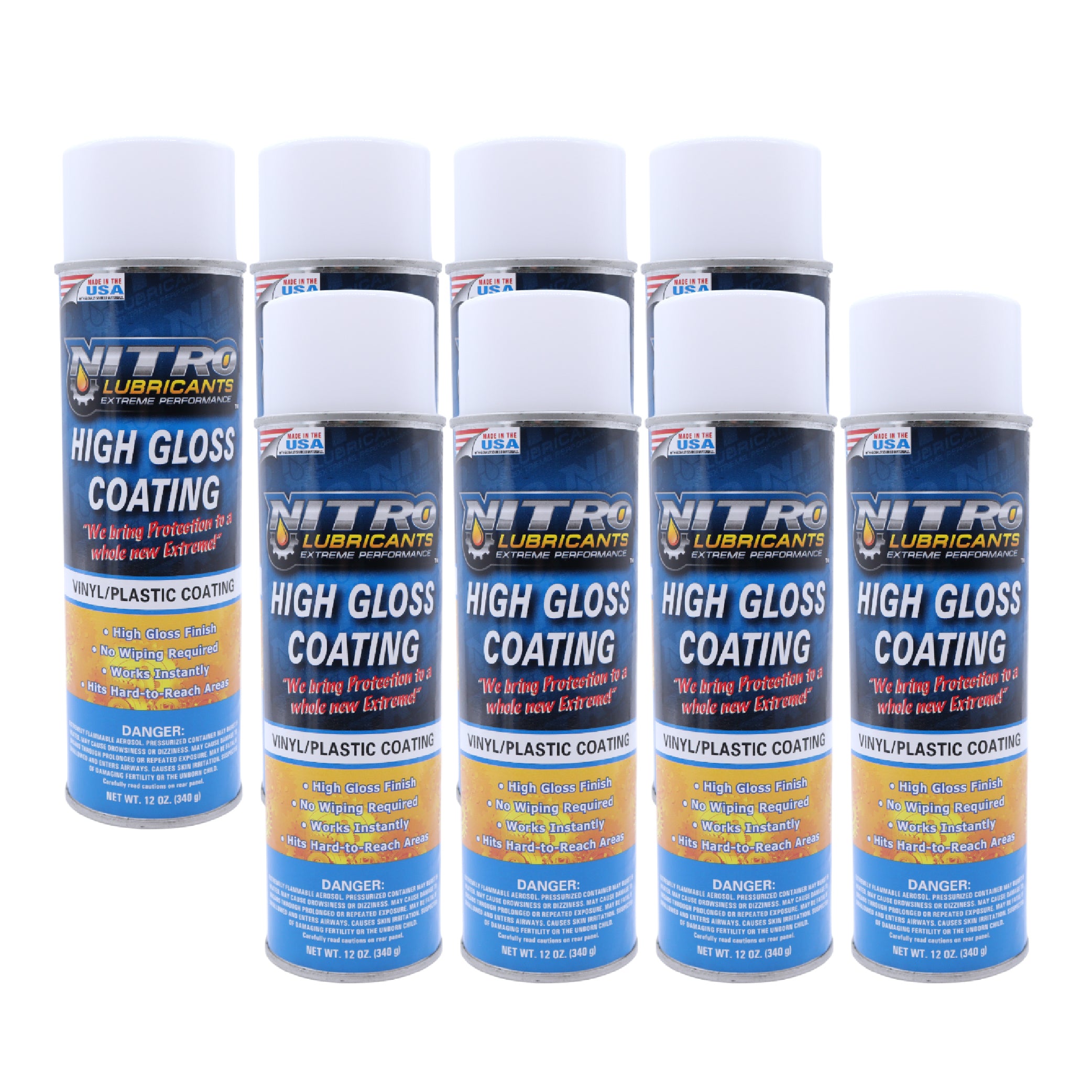 Nitro Lubricants High Gloss Coating – Vinyl & Plastic Shine – Water-Resistant Protection, Instant No-Wipe Formula Reaches Hard Areas – Automotive, Industrial, Off-Road – 12 oz – Made in USA (8-Pack)