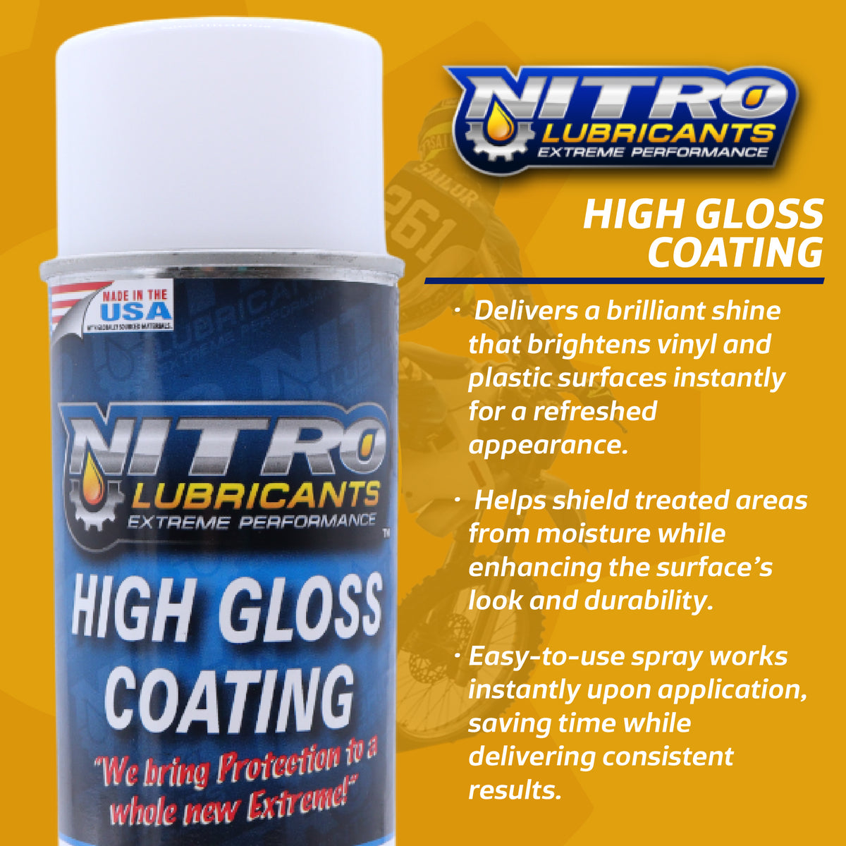 Nitro Lubricants High Gloss Coating – Vinyl & Plastic Shine – Water-Resistant Protection, Instant No-Wipe Formula Reaches Hard Areas – Automotive, Industrial, Off-Road – 12 oz – Made in USA (8-Pack)