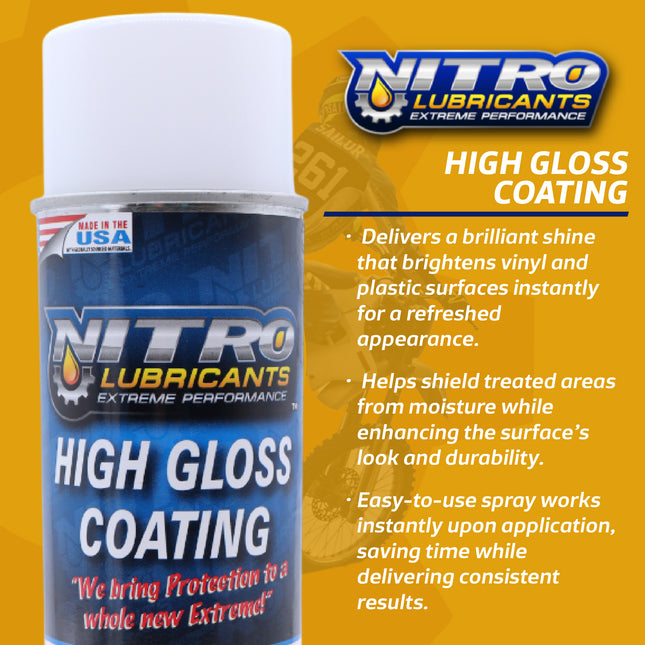 Nitro Lubricants High Gloss Coating – Vinyl & Plastic Shine – Water-Resistant Protection, Instant No-Wipe Formula Reaches Hard Areas – Automotive, Industrial, Off-Road – 12 oz – Made in USA (8-Pack)