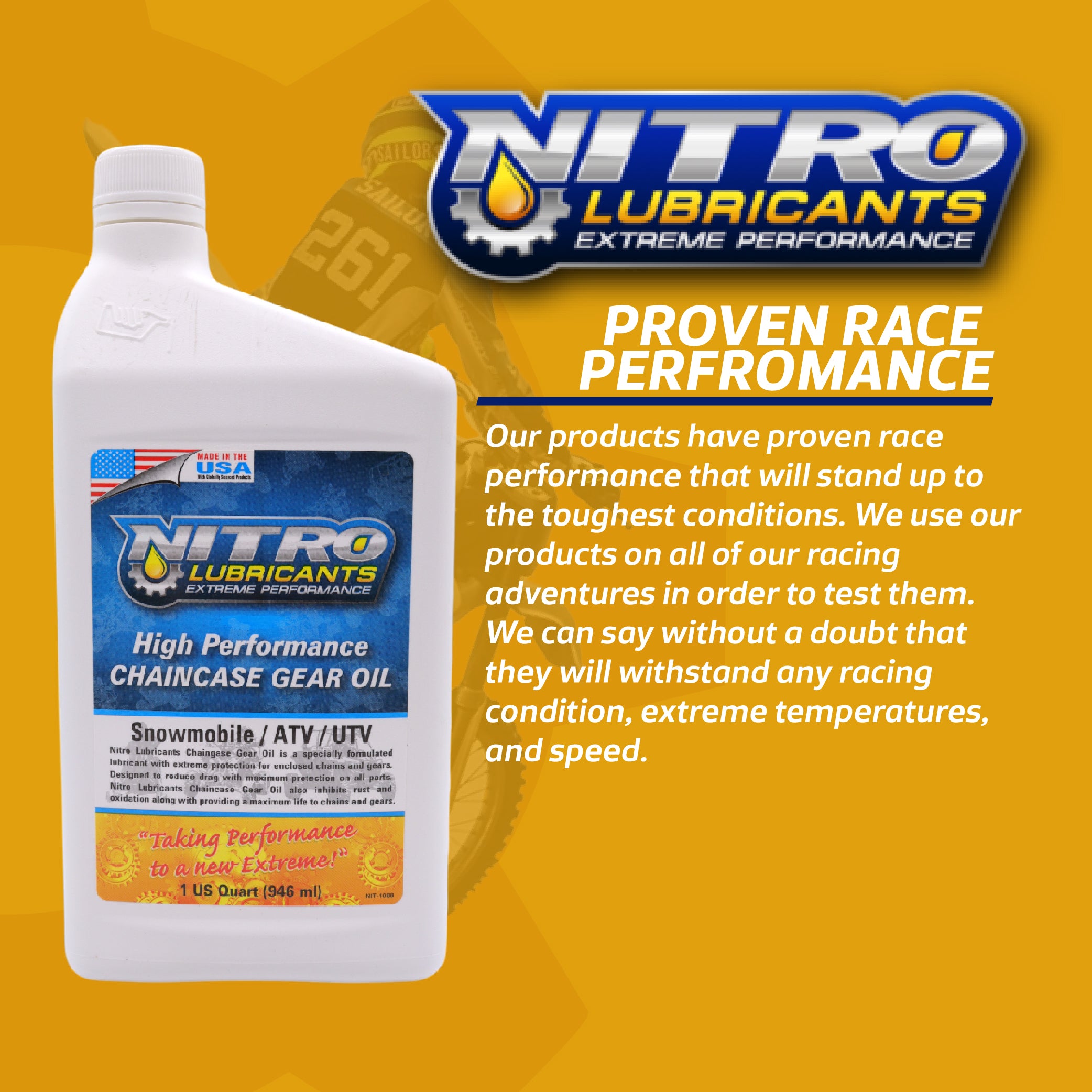 Nitro Lubricants Chaincase Oil – High Film Thickness, Improved Oxidation Control & Wear Resistance – Racing & Off-Road – Extends Engine Life – 1 Quart – Made in USA