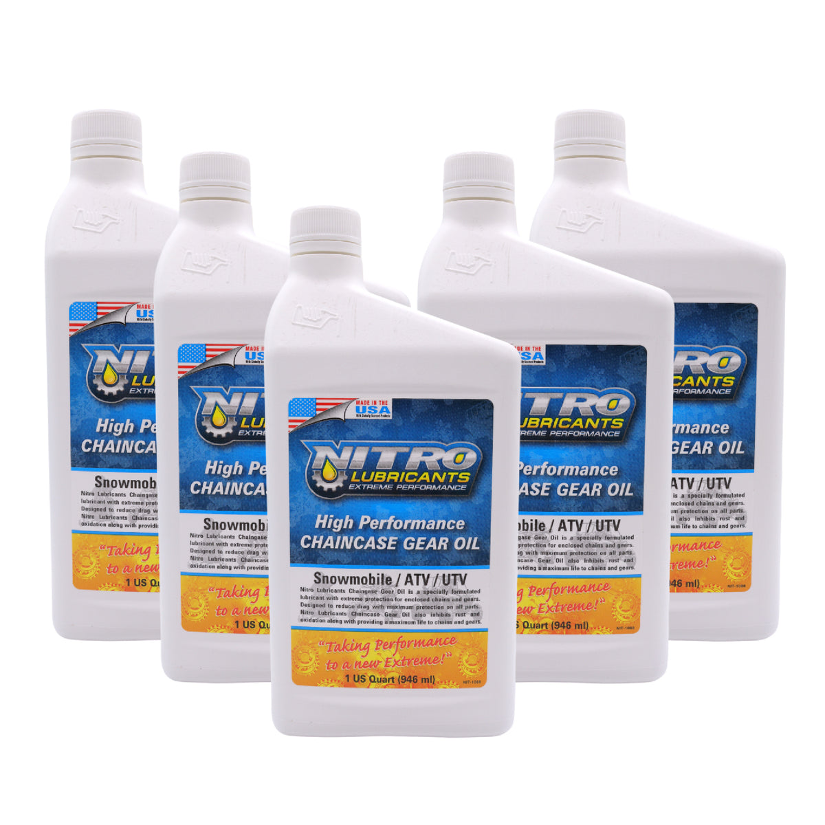 Nitro Lubricants Chaincase Oil – High Film Thickness, Improved Oxidation Control & Wear Resistance – Racing & Off-Road – Extends Engine Life – 1 Quart – Made in USA (5-Pack)