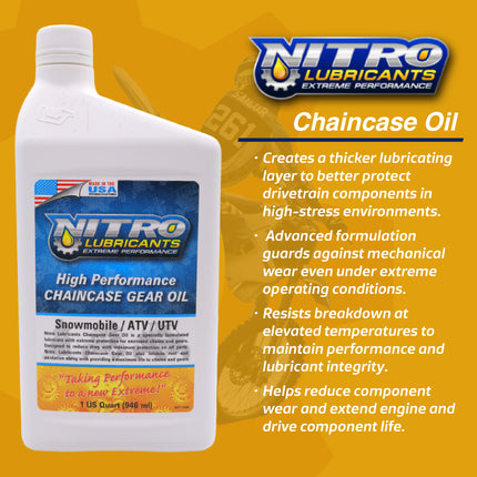 Nitro Lubricants Chaincase Oil – High Film Thickness, Improved Oxidation Control & Wear Resistance – Racing & Off-Road – Extends Engine Life – 1 Quart – Made in USA (6-Pack)