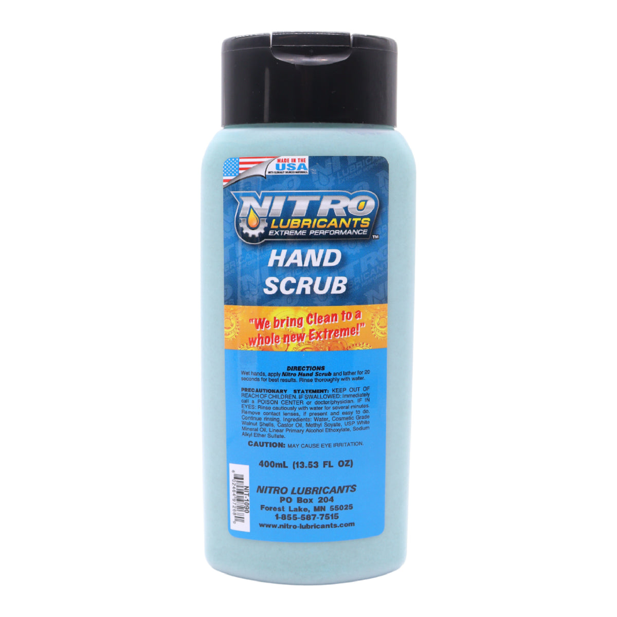 Nitro Lubricants Hand Scrub 400 ml Bottle – Non-Solvent, Super-Concentrated Industrial Hand Soap with Emollients – Heavy-Duty Grease, Oil & Tar Cleaner – Made in USA
