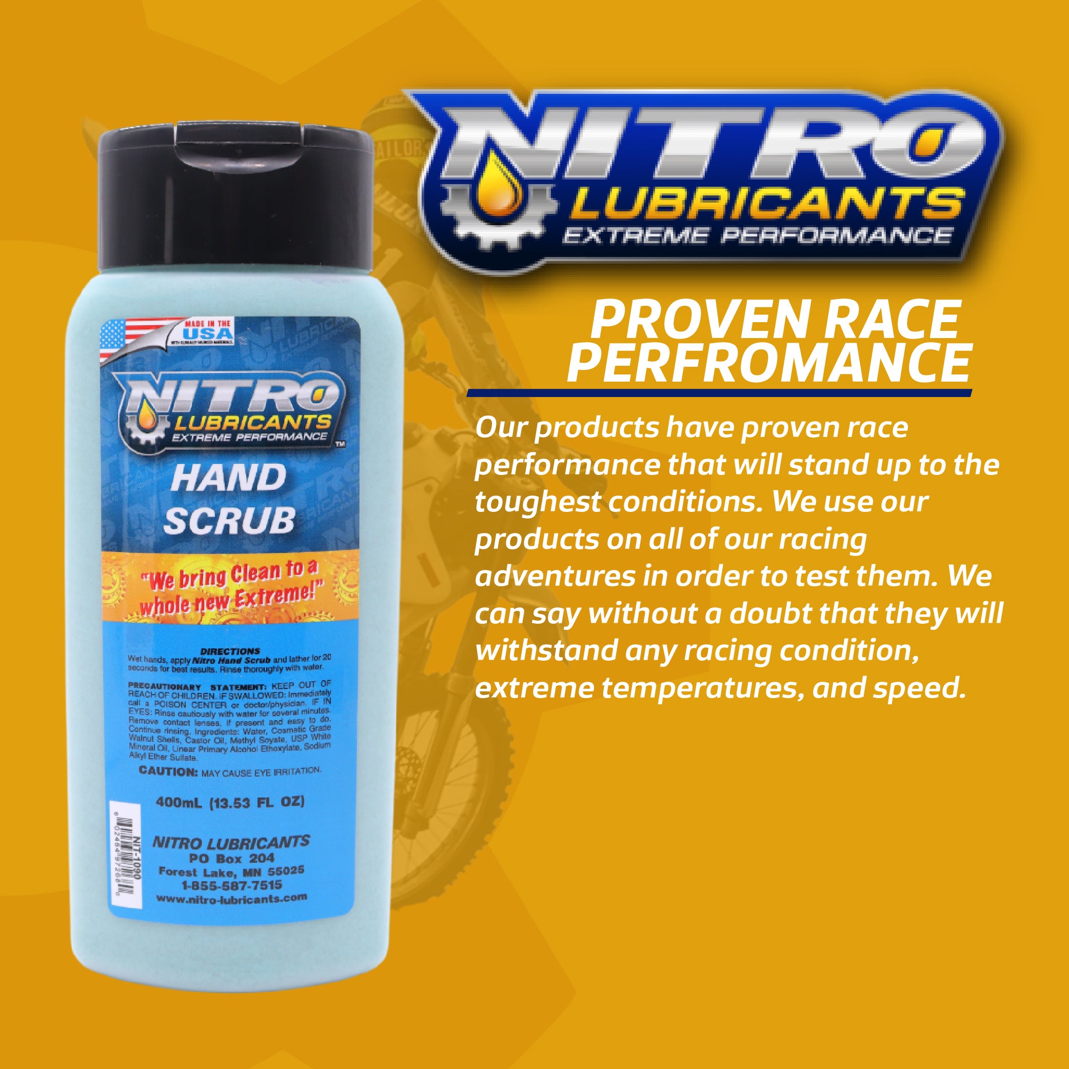 Nitro Lubricants Hand Scrub 400 ml Bottle – Non-Solvent, Super-Concentrated Industrial Hand Soap with Emollients – Heavy-Duty Grease, Oil & Tar Cleaner – Made in USA (12-Pack)