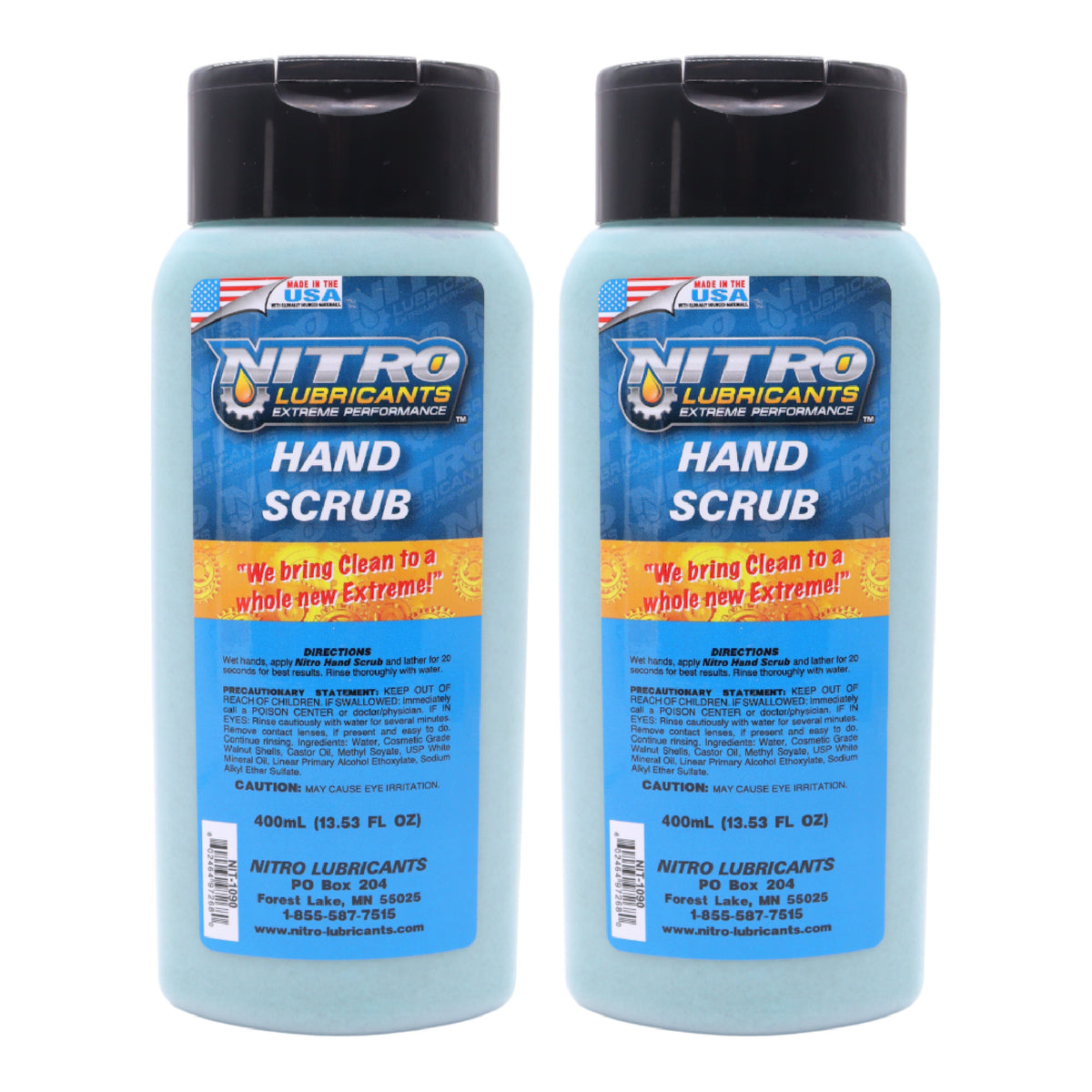 Nitro Lubricants Hand Scrub 400 ml Bottle – Non-Solvent, Super-Concentrated Industrial Hand Soap with Emollients – Heavy-Duty Grease, Oil & Tar Cleaner – Made in USA (2-Pack)