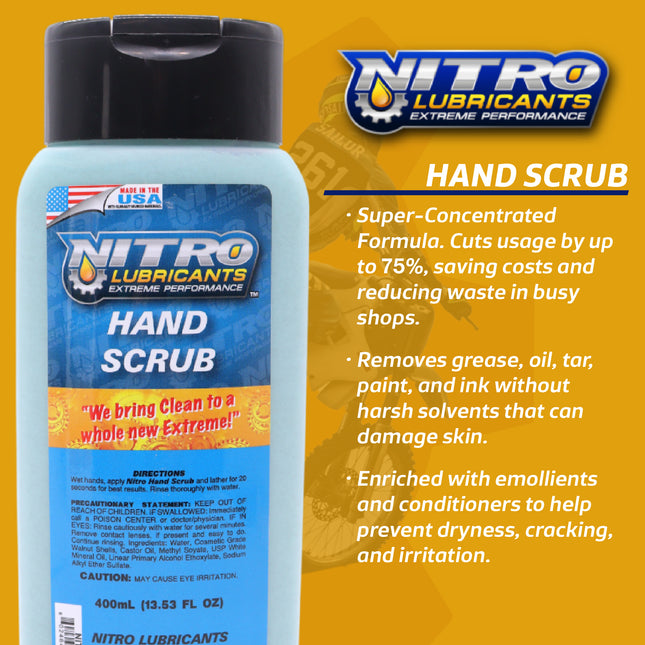 Nitro Lubricants Hand Scrub 400 ml Bottle – Non-Solvent, Super-Concentrated Industrial Hand Soap with Emollients – Heavy-Duty Grease, Oil & Tar Cleaner – Made in USA (3-Pack)