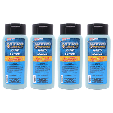 Nitro Lubricants Hand Scrub 400 ml Bottle – Non-Solvent, Super-Concentrated Industrial Hand Soap with Emollients – Heavy-Duty Grease, Oil & Tar Cleaner – Made in USA (4-Pack)