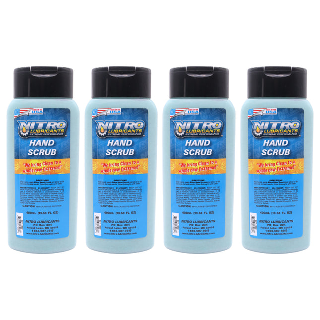 Nitro Lubricants Hand Scrub 400 ml Bottle – Non-Solvent, Super-Concentrated Industrial Hand Soap with Emollients – Heavy-Duty Grease, Oil & Tar Cleaner – Made in USA (4-Pack)